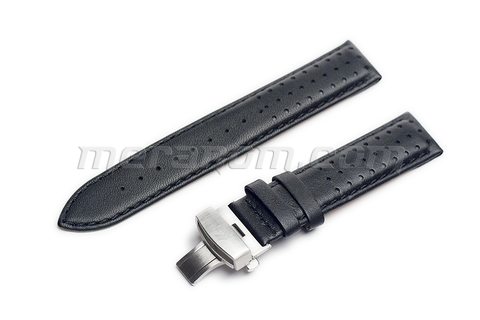 Vostok relojes Schwarze Leder-Armband K-34 mit Faltschließe