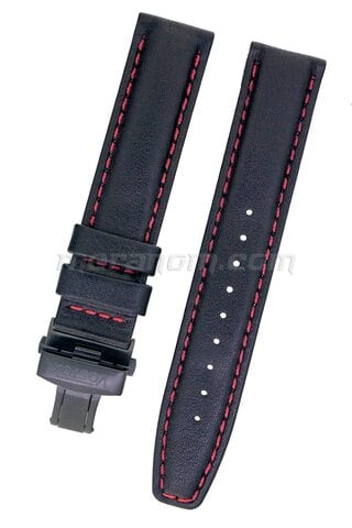 Vostok relojes Black leather strap K-34 with deployment clasp red stitiching